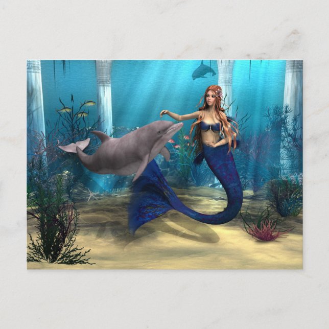Mermaid and Dolphin Postcard (Front)