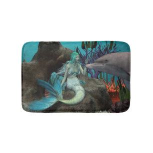 Mermaid and Dolphin Under the Sea Bath Mat