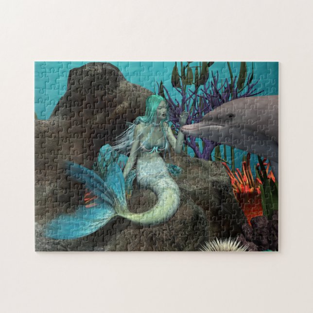 Mermaid and Dolphin Under the Sea Jigsaw Puzzle (Horizontal)