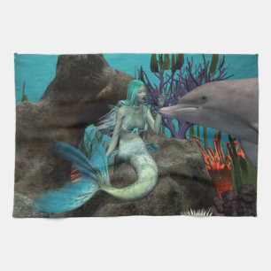 Mermaid and Dolphin Under the Sea Kitchen Towel