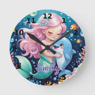 Mermaid and Dolphin Wall Clock – Personalized