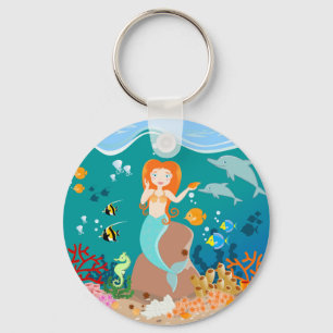 Mermaid and dolphins birthday party keychain