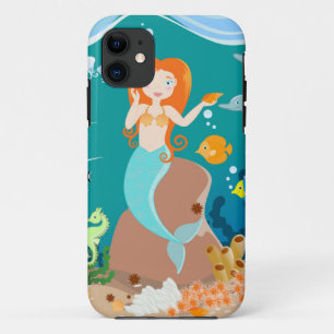 Mermaid and dolphins under the sea birthday party iPhone 11 case