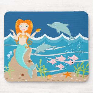 Mermaid  and dolphins under the sea birthday party mouse pad