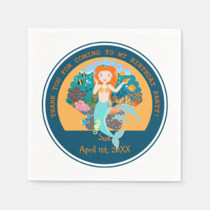 Mermaid and dolphins under the sea birthday party napkin