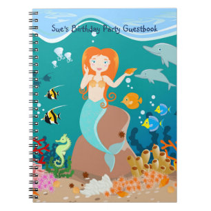Mermaid  and dolphins under the sea birthday party notebook