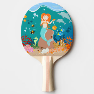 Mermaid  and dolphins under the sea birthday party ping pong paddle