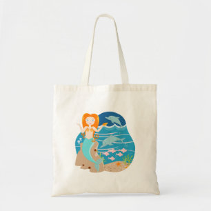 Mermaid  and dolphins under the sea birthday party tote bag