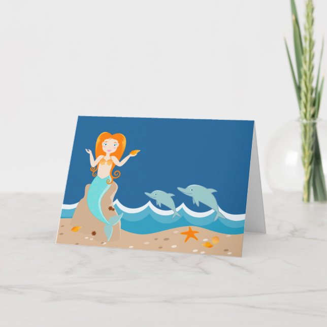 Mermaid  and dolphins under the sea card (Front)