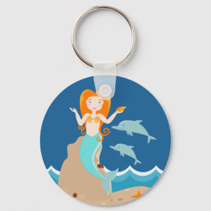 Mermaid and dolphins under the sea keychain