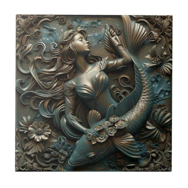 Mermaid and Fish 3D Effect Tile (Front)
