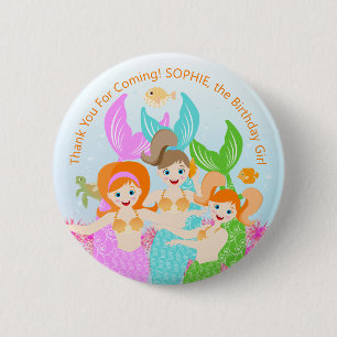 Mermaid and friends girly Birthday Party 2 Inch Round Button