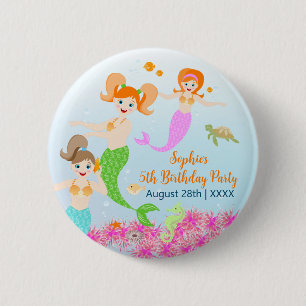 Mermaid and friends girly Birthday Party 2 Inch Round Button