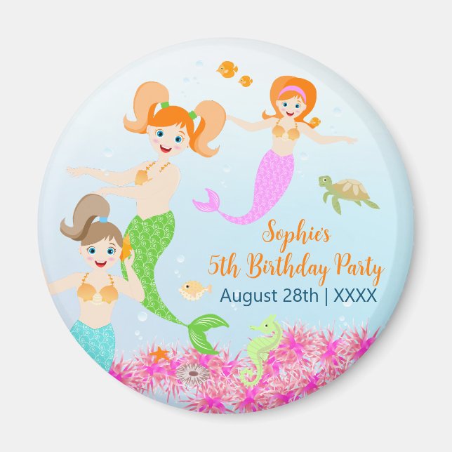Mermaid and friends girly Birthday Party Magnet (Front)