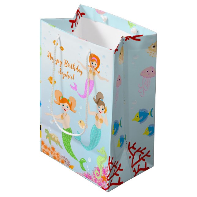 Mermaid and friends girly Birthday Party Medium Gift Bag (Front Angled)