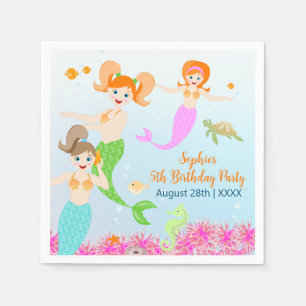 Mermaid and friends girly Birthday Party Napkin