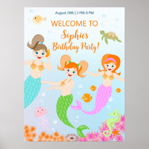 Mermaid and friends girly Birthday Party Poster