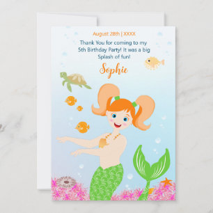Mermaid and friends girly Birthday Party Thank You Card