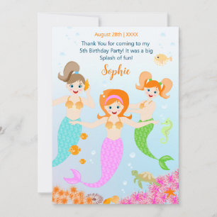 Mermaid and friends girly Birthday Party Thank You Card