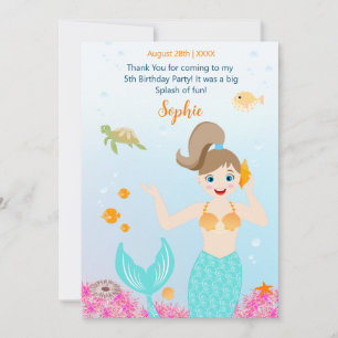 Mermaid and friends girly Birthday Party Thank You Card