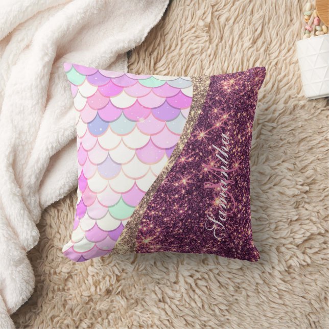 Mermaid and Glitter Throw Pillow (Blanket)