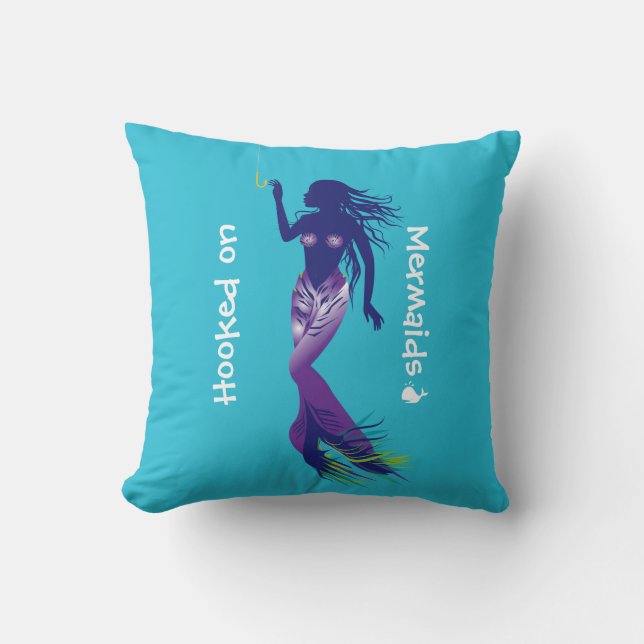 Mermaid and Golden Hook Throw Pillow (Front)
