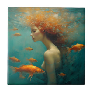 Mermaid and Goldfish Tile