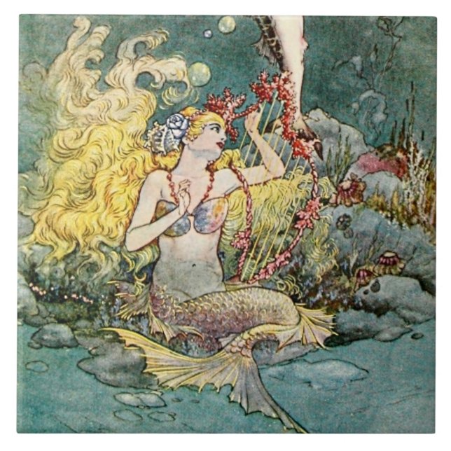 “Mermaid and Harp” by Charles Folkard Tile (Front)