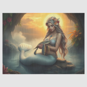 Mermaid and her turtle friend visit the grotto tissue paper