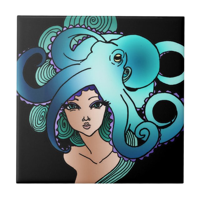 mermaid and octopus tile (Front)