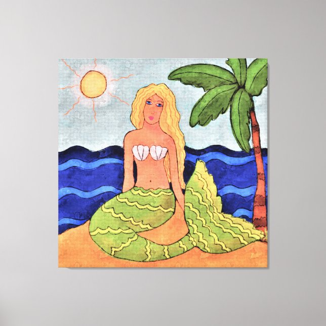 Mermaid and Palm Tree Abstract Digital Painting Canvas Print (Front)