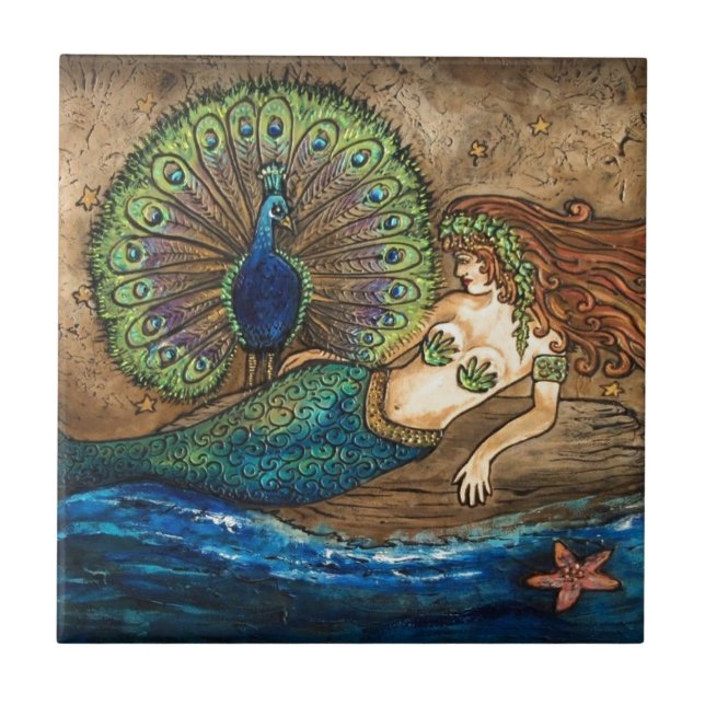 Mermaid and Peacock Tile (Front)
