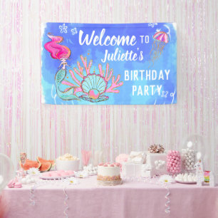 Mermaid And Pearl Clam Birthday  Banner