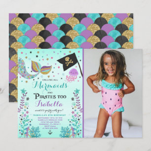 Mermaid And Pirate Birthday Invitation