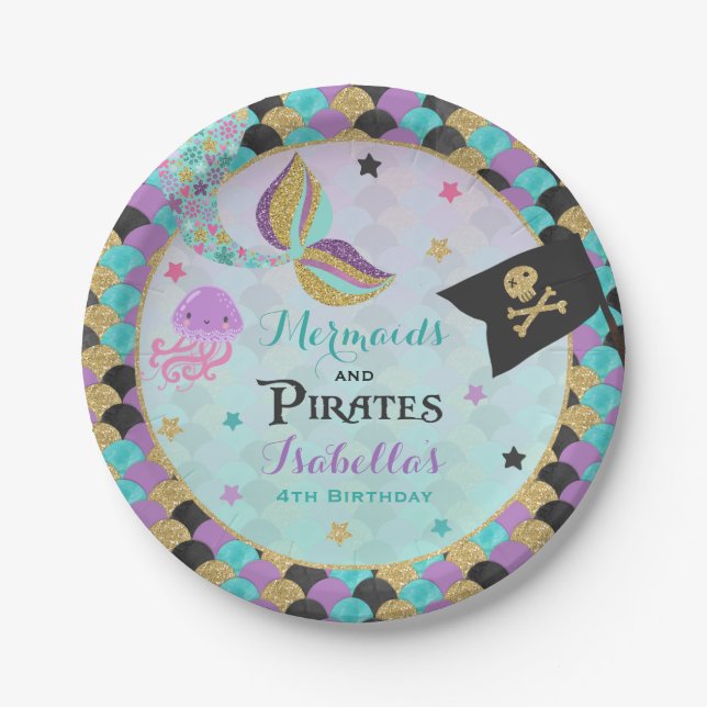 Mermaid And Pirate Paper Party Plates (Front)