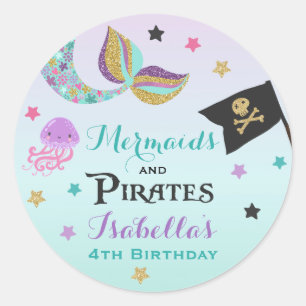 Mermaid And Pirate Party Favour Tag Sticker Seal