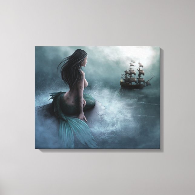 Mermaid and Pirate Ship Canvas Print (Front)