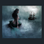 Mermaid and Pirate Ship Poster<br><div class="desc">Poster of a mermaid looking out to sea at a pirate ship. See matching wrapped canvas print. See the entire Shipwreck Poster collection in the DECOR | Wall Art section.</div>