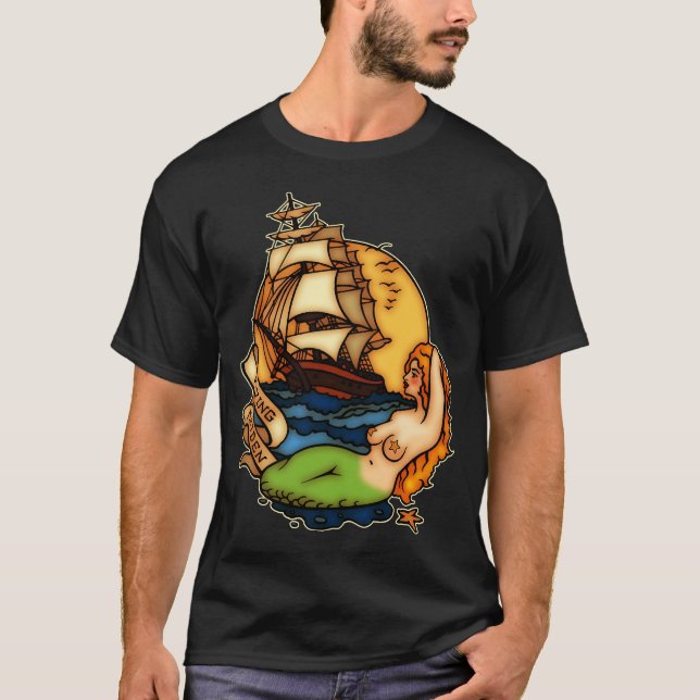 Mermaid and Pirate Ship T-Shirt (Front)