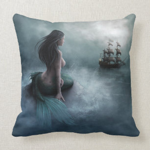Mermaid and Pirate Ship Throw Pillow
