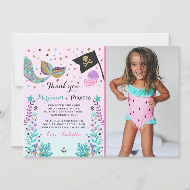 Mermaid And Pirate Thank You Card (Front)
