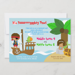 Mermaid and Pirate Twins Joint Birthday Party Invitation