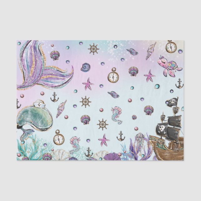 Mermaid and Pirate Under the Sea Decoupage Craft Tissue Paper (Front)