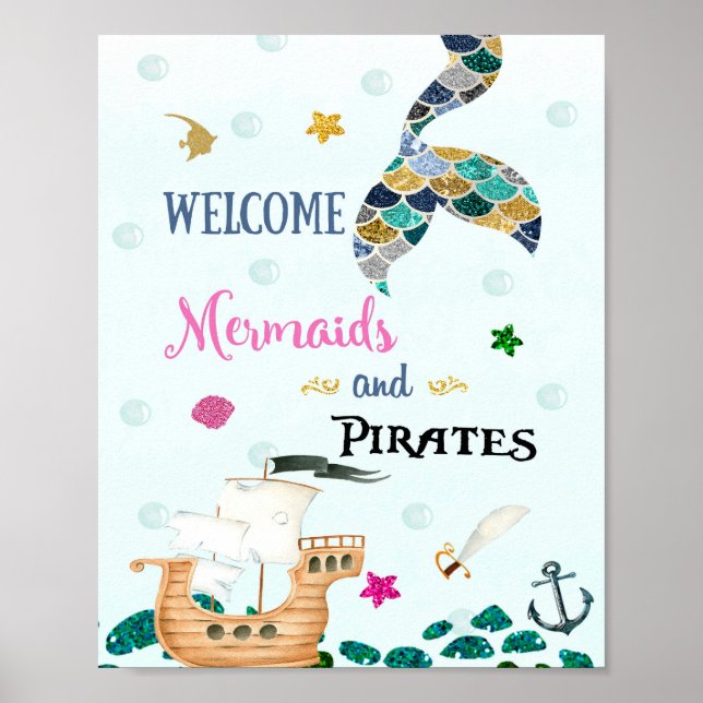 Mermaid and Pirate welcome party sign (Front)