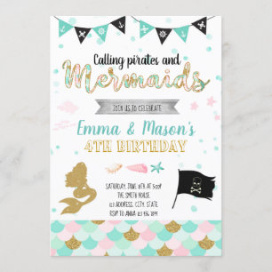 Mermaid and pirates party invitation
