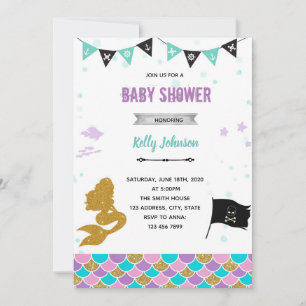 Mermaid and pirates shower birthday invitation