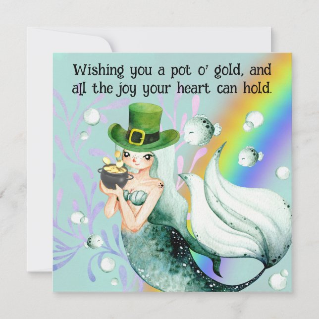 Mermaid and Pot o' Gold St. Patrick's Day Card (Front)