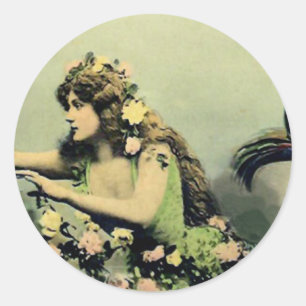 Mermaid and Roses Classic Round Sticker