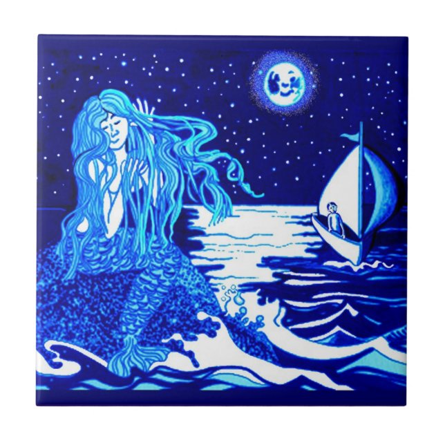 Mermaid and sailor, moonlit night tile (Front)