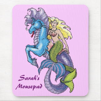 Mermaid and Seahorse Watercolor Mousepad